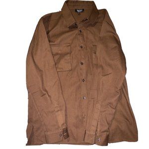 Boohoo Mens Brown Botton Up Long Sleeve Shirt size: large